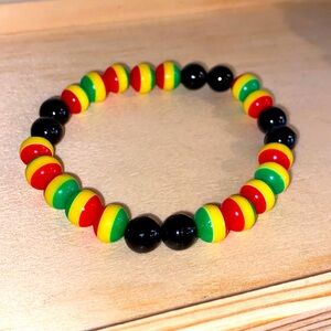 Bracelet- Ganja Pride Bob Marley Rasta beads 7.5 inches durable